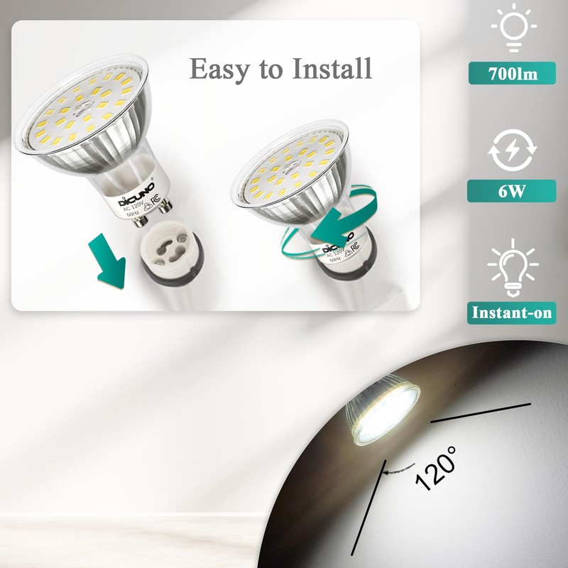 DiCUNO GU10 LED Bulb Dimmable, Daylight White 5000K, 60W Equivalent,