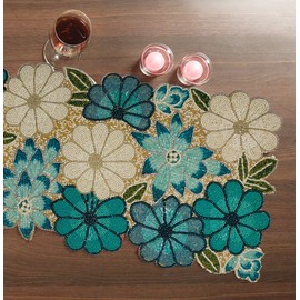 lightnpro Chrtistmas Beaded Table Runner, Christmas Table Runner, Rustic Farmhouse Hand Beaded Runner to Decorate Xmas Wedding Family Party Thanksgiving Dinner Table Décor - 13x36 Inch - Teal Combo