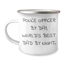 Police Officer by Day, World's Best Dad by Night, Camping Mug - Birthday Unique Gift for Him