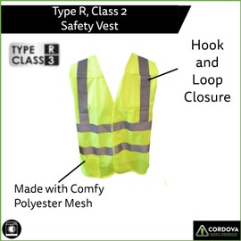 Cordova VB231PS Type R, Class II, 5-Point Breakaway Vest, Lime Mesh, One Outside Pocket, One Inside Pocket With Hook & Loop Closure, 2-Inch Silver Reflective Tape, Small