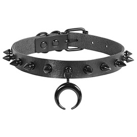 Eigso Punk Leather Studded Choker Necklace for Women Retro Classic Vintage Pendant Collars for Woman Man, Faux Leather, No Gemstone