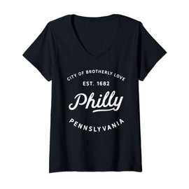 Womens Classic Retro Vintage Philly City Of Brotherly Love Novelty V-Neck T-Shirt