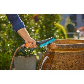 Gardena Cleansystem S Hard Hand Brush: Cleaning Brush with Hose Connection, Flat Brush Body, for Tight Places and Insensitive Surfaces, with Flow Control (18844-20)