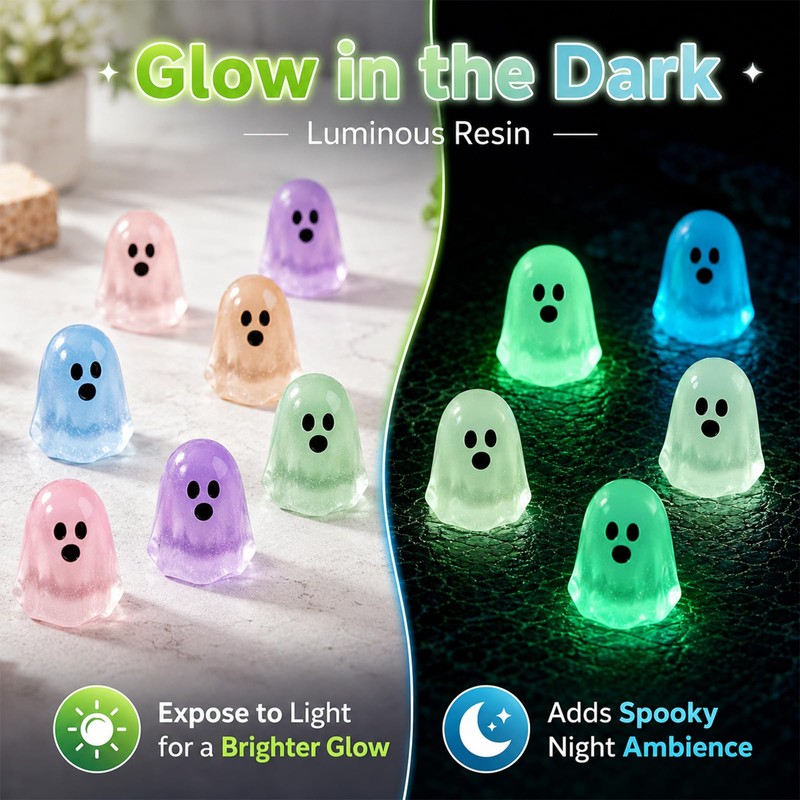 Jidkhfk 60Pcs Mini Resin Halloween Ghost Decorations Glow in the