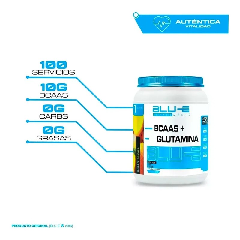 Aminoácidos Bcaas Glutamina Blu-e 1kg Varios Sabores
