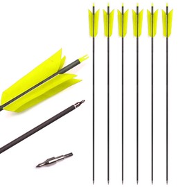 Lamehfyo 31" Carbon Arrows Target Flu-Flu Arrows Spine 500 Hunting and Target Practice Arrows with 4pcs Turkey Feathers for Small Game Hunting Shooting (12pcs, Yellow)