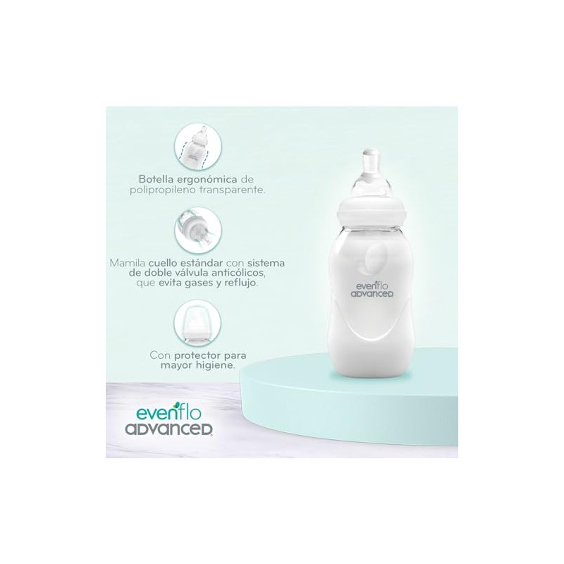Evenflo Advanced Biberón Anticólicos, Transparente, Flujo Lento, Cuello Estándar, Silicón