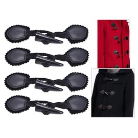 4 Pairs Leather Horn Toggle Closure Buttons Coat Jacket Duffle Shawl Clothes Sewing DIY Apparel Crafts - Black