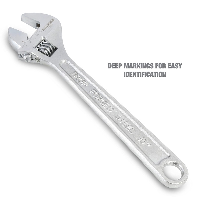 OEMTOOLS 22652 10 Inch Adjustable Wrench, Chrome Plated Wide Jaw