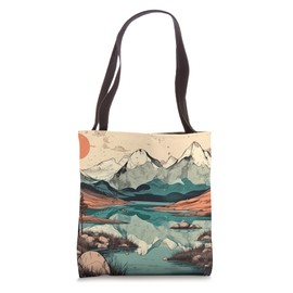 Lake With Snowy Peaks Vintage Landscape Graphic Tote Bag