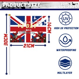 10pcs VJ Day Small Flags on Sticks Hand Waving Flag for VJ Day 80th Anniversary Decorations 2025 Memorabilia 80th Anniversary Flags Mini Handheld Flag for Celebration 80 Years Victory over Japan Day