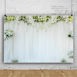 ASDCXZ Flower Wall Background 3 x 2.5 m, White Green Flower Wall Gauze Curtain Photo Wall Background, Vinyl Photo Box Background for Wedding, Birthday, Bridal Shower Party, Portrait Photo Studios