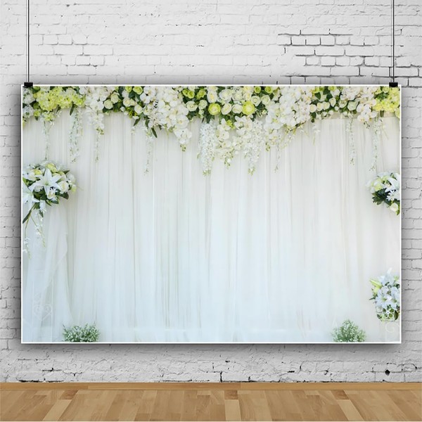 ASDCXZ Flower Wall Background 3 x 2.5 m, White Green