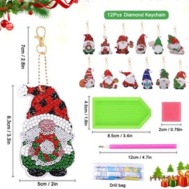 Pack of 12 Diamond Painting Christmas Pendants, 5D DIY Diamond Painting Key Ring, Double-Sided Christmas Diamond Painting Keychain for Children Adults, DIY Kit Christmas Tree Decoration