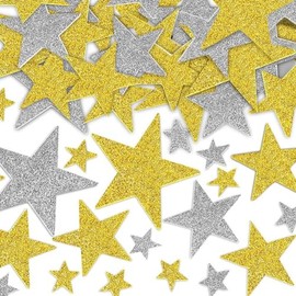 100pcs Star Foam Stickers for Children, Glitter Gold Silver Star Stickers Self Ahesive EVA Foam Stickers for Kids Christmas New Years Eve Crafts Gifts Cards DIY Rewards Education Star Puzzle Toys