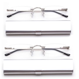 2 Pack Compact Reading Glasses in Tube Slim Rimless Reader in Aluminum Case