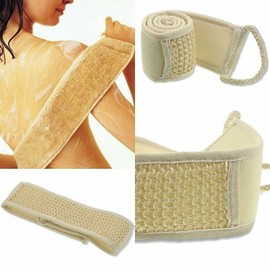 Exfoliating Loofah Back Scrubber - Natural Loofah Pad Shower Body Bath Sponge, Long Back Scrubber with Handle & Double-Sided Scrubbing Strap, Bath Accessories for Men & Women