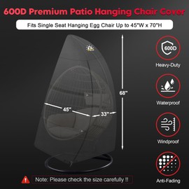 Zettum Egg Chair Cover - Single Seat Hanging Egg Chair Cover, Waterproof Outdoor Hanging Chair Covers, 600D Heavy Duty Covers for Patio Wicker Swing Chairs, 45 x 33 x 68 Inch