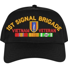 1st Signal Brigade Vietnam Veteran Imported High Profile Black Embroidered Cap with Ribbons