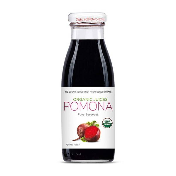 Pomona Organic Juices Pure Beet Juice, 8.4 Ounce Bottle (Pack of 12), Cold Pressed Organic Juice, Non-GMO, No Sugar Added, Not from Concentrate, Gluten Free, Kosher Certified, Preservative Free