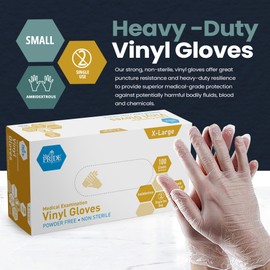 MED PRIDE Heavy Duty 4 Mil Thick Medical Grade Vinyl Exam Gloves- Stronger than Nitrile or Latex (X-Large, 100-Count) Latex & Rubber Free, Clear Disposable Gloves for Healthcare & Food Handling Use
