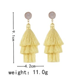 Colorful Layered Tassel Earrings Bohemian 3 Tier Fringe Statement Big Dangle Earrings Boho Handmade Braided Thread Fringe Layer Drop Earrings for Women - yellow