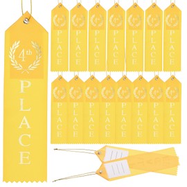 PATIKIL Award Ribbons, 18 Pcs 4th Place Prize Medal Ribbon with Event Card & Rope for Sports Events Competitions Challenges Prize Ornaments, Yellow