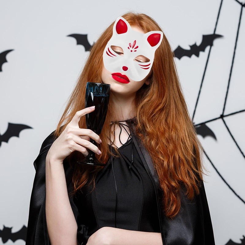 Alipis Cat Masks 5pcs White Paper Blank Hand Painted Japanese