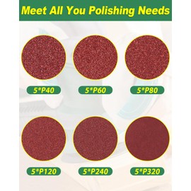 Bolatus 30Pcs 125mm Sanding Discs, 5 Inch 8 Hole Hook and Loop Round Orbital Sanding Pads, 40 60 80 120 240 320 Grits Sanding Discs