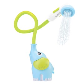 Yookidoo Baby Bath Shower Head - Elephant Water Pump with Trunk Spout Rinser - Control Water Flow from 2 Knobs for Maximum Fun in Tub or Sink for Newborn Babies (Blue and Orange)