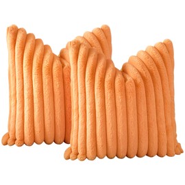 Otostar Cushion Cover 17.7 x 17.7 inches (45 x 45 cm), Set of 2, Nordic Stylish Cute Fur Faux Fur Velvet Fluffy Soft Fluffy Striped 3D Decorative Cushion Cover for Sofa Backrest Decorative Pillow