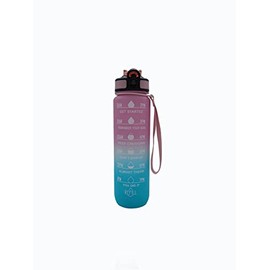 AquaLife Time marked, motivational 1L water bottle, leakproof sports water bottle with straw (Light Pink & Blue Gradient)