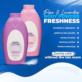 Body Powder Talc Free 250g Rose & Lavender Scents Talc Free Body Powder for Women & Men Silky Smooth Skin Vegan, Moisture-Absorbing Formula for Softness & Freshness