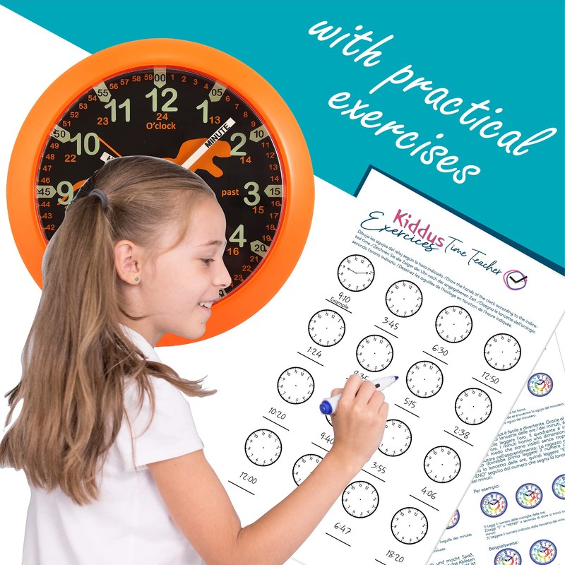 Kiddus Children's Wall Clock Analogue Time Teacher with Time Learning