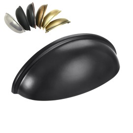 HOMOTEK 5 Pack Drawer Bin Cup Pulls Dresser Pulls for Cabinets Matte Black - 3 Inch Hole Centers Furniture Handles,Kitchen Cabinet Hardware