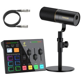 TONOR Audio Interface and Microphone Set, Podcast Equipment Bundle, USB Audio Mixer with RGB, XLR Dynamic Microphone with Studio Sound Quality, Complete Package for Content Creating, Gaming, Streaming