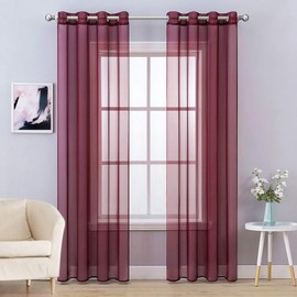 MIULEE 2 Panels Solid Color Sheer Window Curtains Smooth Elegant Window Voile Panels/Drapes/Treatment for Bedroom Living Room 55" Wx85 L, Grommet Top Red