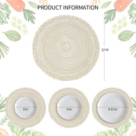 12 Inch Placemats,Round Braided Placemats Set of 4,Washable Heat Resistant Cotton Polyester Circle Place Mats for Kitchen Dinner Party Table Decoration,Tip: Choose the Right Size as Needed.