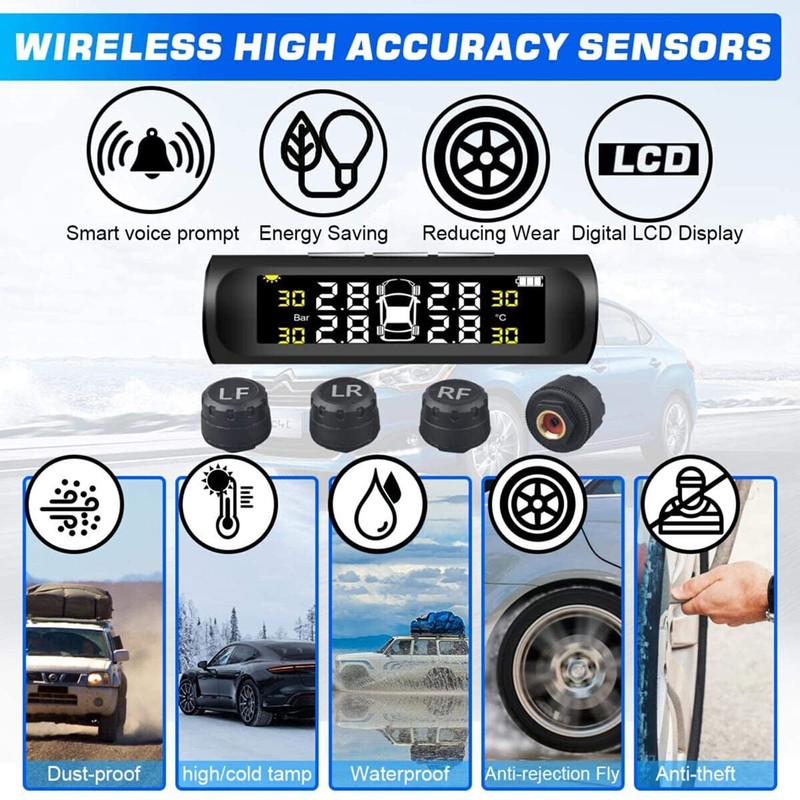 Tyre Pressure Monitoring System, Solar Wireless TPMS + 4 External