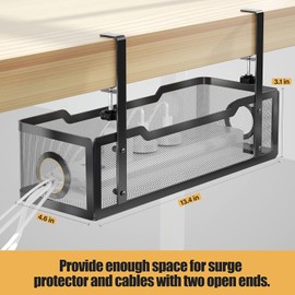 Under Desk Cable Management Tray Black - Cable Tray with Clamp for Wire Management for Office, Home - No Damage to Desk