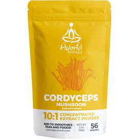 HYBRID HERBS Cordyceps Mushroom Powder 10X Strength – High Potency 10:1 Extract for Muscle, Energy & Immunity Support – Contains Beta Glucans & Adenosine – 56 Servings (56g)