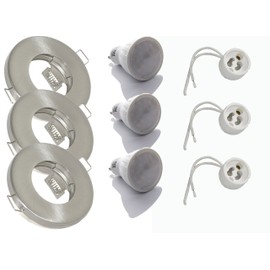 JungesLicht Set of 3 LED Recessed Spotlights IP65 Brushed Stainless Steel Effect - Includes Replaceable GU10 5W LED (3000K Warm White, 410LM) - Ideal for Bathroom, Shower, Canopy, Recessed Spotlight, Recessed Spotlights