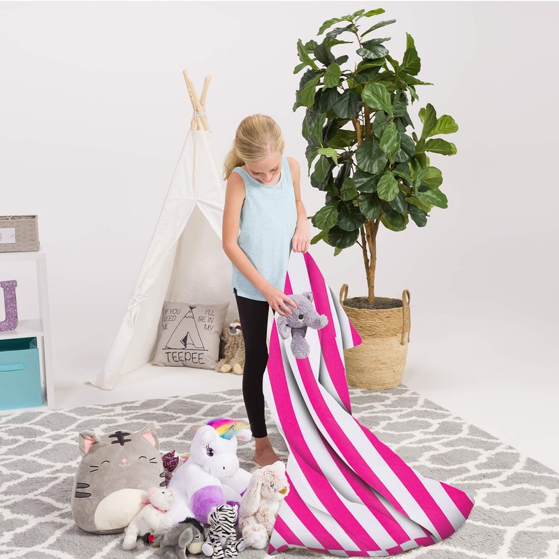 Posh Stuffable Bean Bag Chair, 200L-Large, Canvas Stripes Pink and