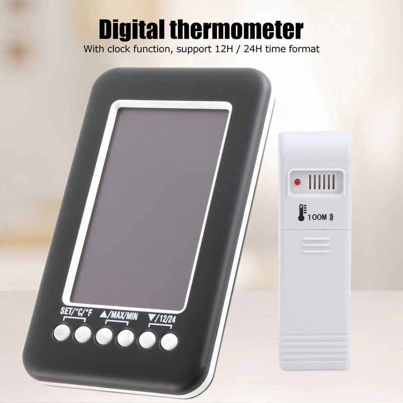 CJ3316RF 4in Thermometer with Clock Function Indoor Outdoor Digital Wireless
