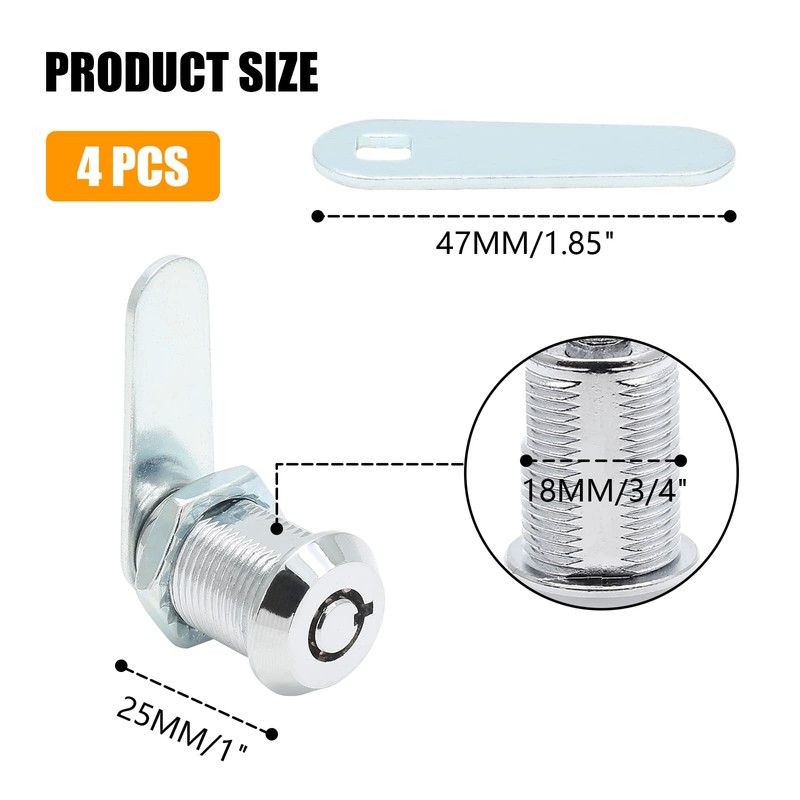 Uenhoy 4 Pack Tubular Cam Lock 1 Inch Cabinet Cam