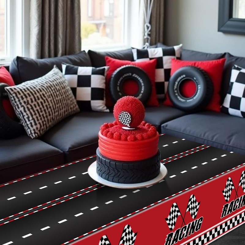 APUXXJUPA 4 Pcs Racing Car Tablecloths - Rectangular Checkered Road
