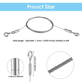 Stainless Steel Adjustable Hanging Wire - Heavy Duty 2m X1.5mm, Holds 44lb/20kg, Ideal for Picture Frames, Mirrors, and Wall DIY Holders