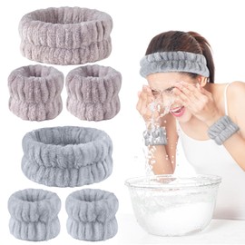 HUAZONTOM Hair Bands Facial Wash Wristbands 2 Sets (6 Pieces) Absorbent Wristbands for Washing Face Gentle Fit Hair Turban Face Wash Wrist Band Soft Quick Dry Elastic Microfiber Fluffy Sweatband Bath