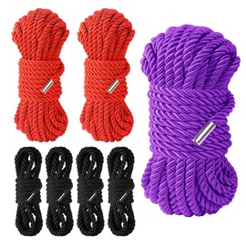 Sfcaris Silk Soft Rope, 8mm Thick, 56ft (Black, Red, Purple), Classic Nylon, Durable Multipurpose, Decorative Gifts & Handicrafts, Clothes Drying, Hanging, Luggage Binding