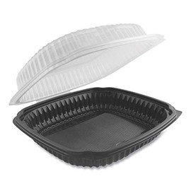 Anchor Packaging Culinary Lites Microwavable Container, 39 oz, 9 x 9 x 3.01, Clear/Black, Plastic, 100/Carton